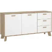 CALICOSY Ikast Sideboard 2 Türen, 3 Schubladen Eichen-Nachbildung, weiß.
