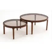 AEA Couchtisch Set 2er Rund Glasplatte Braun Holzoptik Modern Wohnzimmer