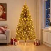 Syfax Künstlicher, zusammenklappbarer Weihnachtsbaum, 210 cm hoch, mit 300 LED-Leuchten, warmweiß