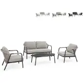 Bizzotto Aluminium-Gartenlounge 2 Sessel, Sofa und Tisch Miravet - Dunkel Grau