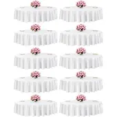 Vevor 10 x runde Tischdecken Tischwäsche 2286 mm, knitterfreier Tischdeckenschutz, maschinenwaschbares Tischtuch aus Polyestergewebe für Partys Hochzeiten Bankette formelle Veranstaltungen, Weiß