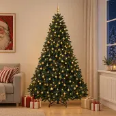 Syfax Künstlicher Weihnachtsbaum dunkelgrün mit Kugeln 270 cm