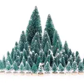 Merkloos Miniatur-Kunst-Weihnachtsbaum – 60 Stück – Tischdekoration – Weihnachtsbäumchen mit Schnee-Effekt