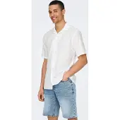 Only & Sons Kurzarmhemd "ONSCAIDEN SS SOLID RESORT LINEN NOOS", Herren, Gr. XXL, N-Gr, weiß, Web, Obermaterial: 55% Baumwolle, 45% Leinen, unifarben, slim fit, Hemden Kurzarmhemd