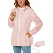 Merkloos Damenregenjacke mit Kapuze, wasserdicht, leicht und zusammenfaltbar mit Aufbewahrungstasche