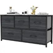 OEM Kommode mit 5 Schubladen, Stoff, Metallrahmen, 100x30x54,5 cm, schwarz
