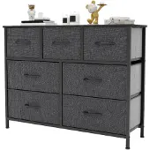 OEM Kommode mit 7 Stoffschubladen, Metallgestell, Schwarz/Grau