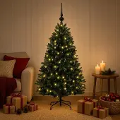 Syfax Künstlicher Weihnachtsbaum Dunkelgrün mit Kugeln 120 cm