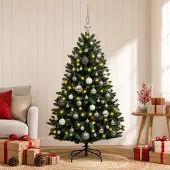 Syfax Künstlicher Weihnachtsbaum dunkelgrün mit Kugeln 120 cm