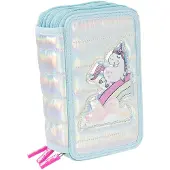 OEM Puffer-Mäppchen mit 3 Fächern, Einhorn, Türkis, für Kinder