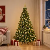 Syfax Künstlicher Weihnachtsbaum Hellgrün mit Weihnachtskugeln 240 cm