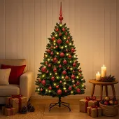 Syfax Künstlicher Weihnachtsbaum Dunkelgrün mit Kugeln 150 cm