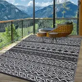 Sonstiges Outdoor Teppich 120x240 cm, Wasserdicht, Kunststoffstroh, Umkehrbar, Schwarz/Weiß Line
