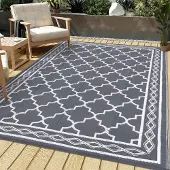 Sonstiges Outdoor-Teppich 150 x 240 cm, Wendbar, Kunststoffstroh, Grau/Weiß
