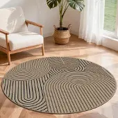 Sonstiges Teppich rund 135 cm Jute-Optik rutschfest waschbar Braun-Schwarz