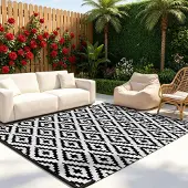 Sonstiges Outdoor Teppich 150x240 cm Kunststoff Geometrisch Schwarzweiß Grau-raster