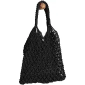 Merkloos Gewebte Strandtasche für Damen – Lässige Tragetasche, Schwarz