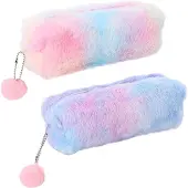 Markenlos Federmäppchen Plüsch Regenbogen Rosa Lila 2 Stück Reißverschluss