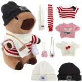 Merkloos Kapybara-Plüschtier – Kuscheltier mit Kleidung – 8 Accessoires – 23 cm
