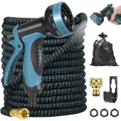 Markenlos Ausziehbarer Gartenschlauch 30 m Flexibel 10 Sprühfunktionen Blau Rasen
