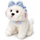Merkloos Weicher Plüschhund mit blauem Schleifchen, 38 cm