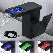 Dripio LED-Wasserfallhahn, schwarz, 3 Farben, Einhebelmischbatterie, 60 cm Schläuche