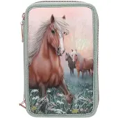 OEM 3-Fach-Mäppchen mit Pferdemotiv, gefüllt, Salbeigrün/Rosa