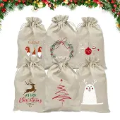 OEM 6 Weihnachts-Jutebeutel mit Kordelzug, 30x20 cm, Adventskalender
