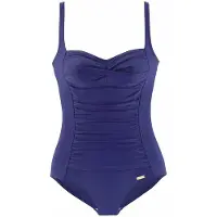LASCANA Badeanzug "Saphir", Damen, Gr. 48, Cup E, blau, Polyamid, unifarben, Badeanzüge Badeanzug, mit Raffungen und Shaping-Effekt, Topseller