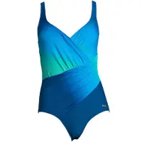 LASCANA Badeanzug , Damen, Gr. 44, Cup F, blau (blau, türkis), Polyamid, Farbverlauf, Badeanzüge Badeanzug, in Wickeloptik mit Shaping-Effekt