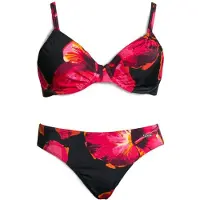 LASCANA Bügel-Bikini , Damen, Gr. 44, Cup D, bunt (schwarz, bedruckt), Polyamid, floral, Bikini-Sets Bügel-Bikini, mit plakativem Blütenprint