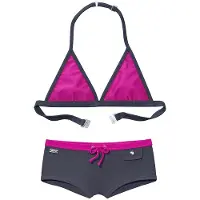 Buffalo Triangel-Bikini , Jungen, Gr. 134/140, N-Gr, grau (grau, pink), Polyamid, kontrastfarbene Details, Bikini-Sets Triangel-Bikini, mit trendiger Hotpants