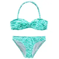 Venice beach Bandeau-Bikini , Jungen, Gr. 146/152, N-Gr, grün (mint, weiß), Polyamid, Melange-Effekt, Bikini-Sets Bandeau-Bikini, regulierbares Top, seitliche Stäbchen