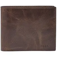 Fossil Leder Geldbörse Derrick RFID Large Coin Pocket Bifold Dark Brown braun