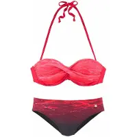 LASCANA Bügel-Bandeau-Bikini , Damen, Gr. 36, Cup E, rot (rot, bedruckt), Polyamid, Farbverlauf, bedruckt, Bikini-Sets Bügel-Bandeau-Bikini, mit Farbverlauf in Batik-Optik
