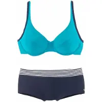 s.Oliver Bügel-Bikini , Damen, Gr. 44, Cup E, bunt (marine, türkis), Polyamid, gestreift, unifarben, Bikini-Sets Bügel-Bikini, im Farbmix