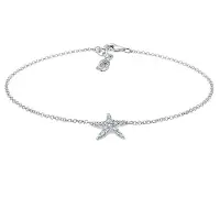 Elli Fußkette "Fußschmuck Seestern Kristalle 925 Silber" Gr. 22, silber, Fußketten, Damen, Silber 925 (Sterlingsilber), Fußkette