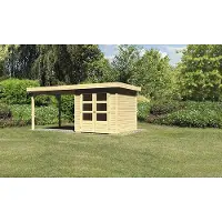 Karibu Woodfeeling Gartenhaus Askola 2 im Set mit Anbaudach 2,80 m Breite naturbelassen ; 77723