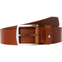 Tommy Hilfiger Ledergürtel "New Denton 4 cm breit", Herren, Gr. 105, braun (cognac), Leder, Gürtel Ledergürtel, NEW DENTON BELT mit Flag-Logoschlaufe