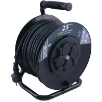 Q-Link Kabeltrommel Profi - Schutzkontakt - Spritzwassergeschützt IP44 - Anti-Twist-System - 4 Steckdosen - 25 m Neoprenkabel - 3 x 1,5 mm² - Max. 3200 W - Schwarz/Gelb