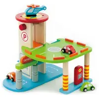 Viga Zweistöckige Holzgarage, Parkplatz, 3 Autos, Hubschrauber, Aufzug Viga Toys