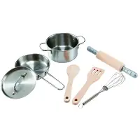 Hape Kinder-Küchenset "Kochset für Küchenchefs", silber (natur, altsilberfarben), Spielzeug-Haushaltsgeräte, Kinder, Kinder-Küchenset