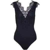 Pieces Shirtbody "PCILU", Damen, Gr. S, N-Gr, schwarz, Jersey, Obermaterial: 85% Polyamid, 15% Elasthan. Spitze: 100% Polyamid, unifarben, eng, V-Ausschnitt, Bodys Shirtbody