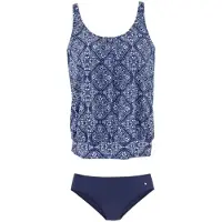 s.Oliver Oversize-Tankini , Damen, Gr. 38, N-Gr, blau (marine, bedruckt), Polyamid, gemustert, Bikini-Sets Oversize-Tankini, figurschmeichelnd, mit Miederverstärkung, wattierte Cups, bis D-Cup