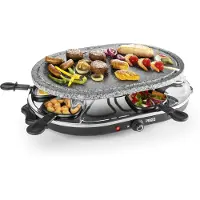 Princess 162720 Raclette 8 Oval Stone Grill, 8 Person(en), Schwarz, Oval, Stein, 430 x 300 mm, Drehregler