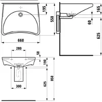 Laufen Rehab Waschtisch, barrierefrei, ohne Hahnloch, ohne Überlauf, 660x550mm, H8106030000001