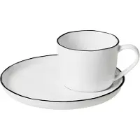 Broste Copenhagen Espressotasse mit Untertasse Salt S 100 ml Porzellan weiß schwarz