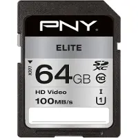 PNY Elite, 64 GB, SDXC, Klasse 10, UHS-I, Class 1 (U1), Schwarz