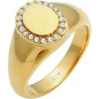 Elli Siegelring PREMIUM "Ring Siegelring Glas Kristalle Weiß 925 Sterling Silber vergoldet" Gr. 56, gold, Fingerringe, Damen, 56, ohne Stein, Silber 925 (Sterlingsilber), 9mm, Siegelring