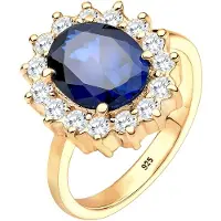 Elli Silberring "Ring Cocktailring Zirkonia Synthetischer Saphir Blau 925 Sterling Silber" Gr. 54, gold, Fingerringe, Damen, 54, Silber 925 (Sterlingsilber), Silberring